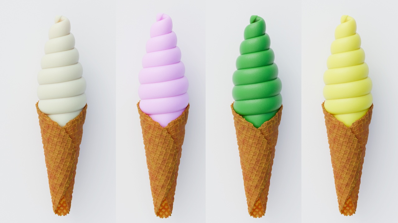 Media 1 for listing Colorful Soft Ice Cream Cones 3D Model