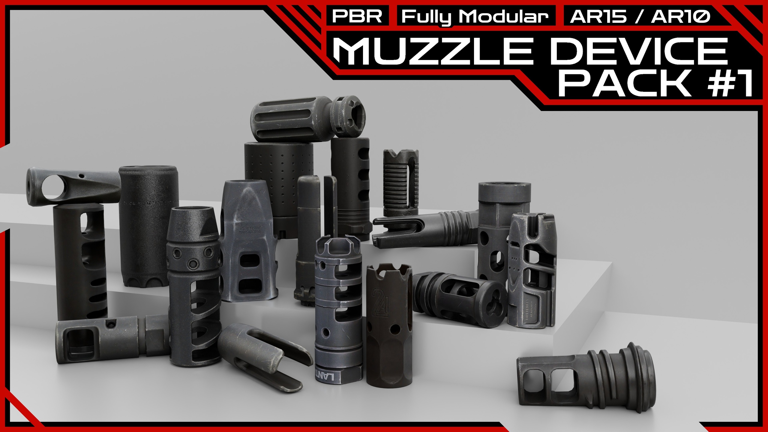 Media 1 for listing Muzzle Device Pack (x19) | Brakes & Flash Hiders | Modular FPS