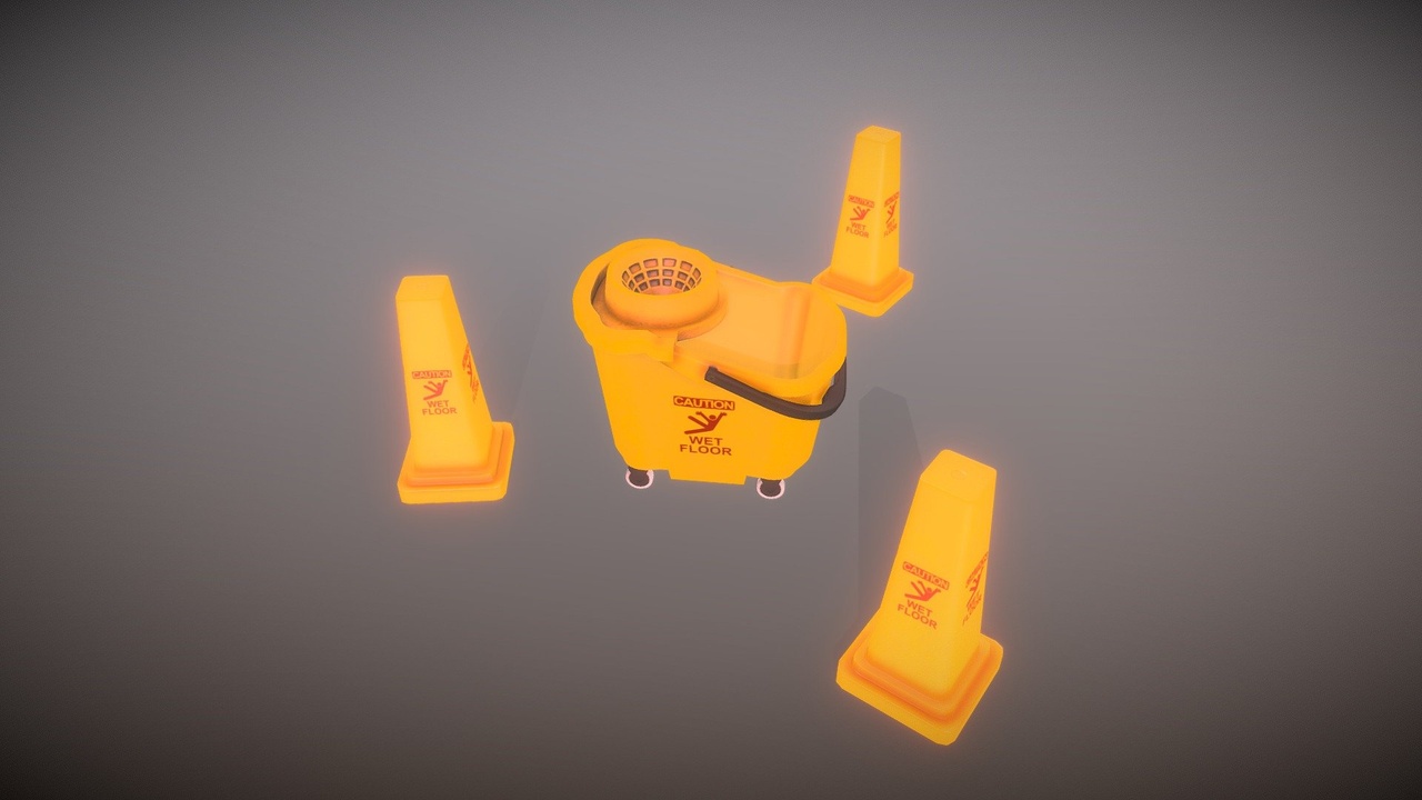 Media 1 for listing Mop Bucket & Safety Cones | Props