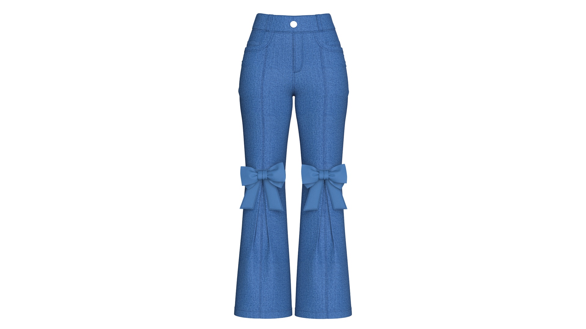 Media 1 for listing Girls Knee Ribbon Bow Accent Flared Denim Pant | High Poly