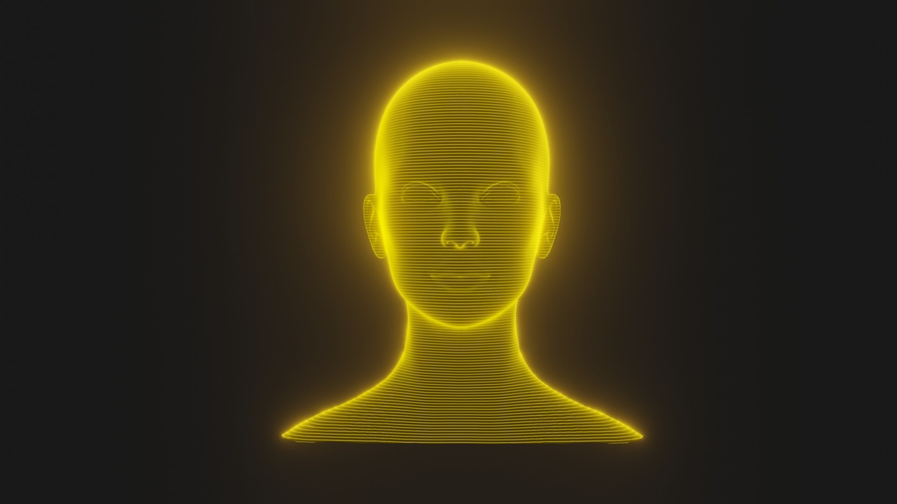 Media 1 for listing Sci-Fi Yellow Hologram Female Head 3D Model - Rigged, Animated, Blend Shapes