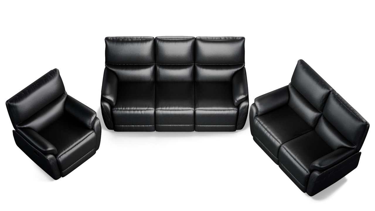 Media 1 for listing Modern Black Leather Recliner Sofa Set