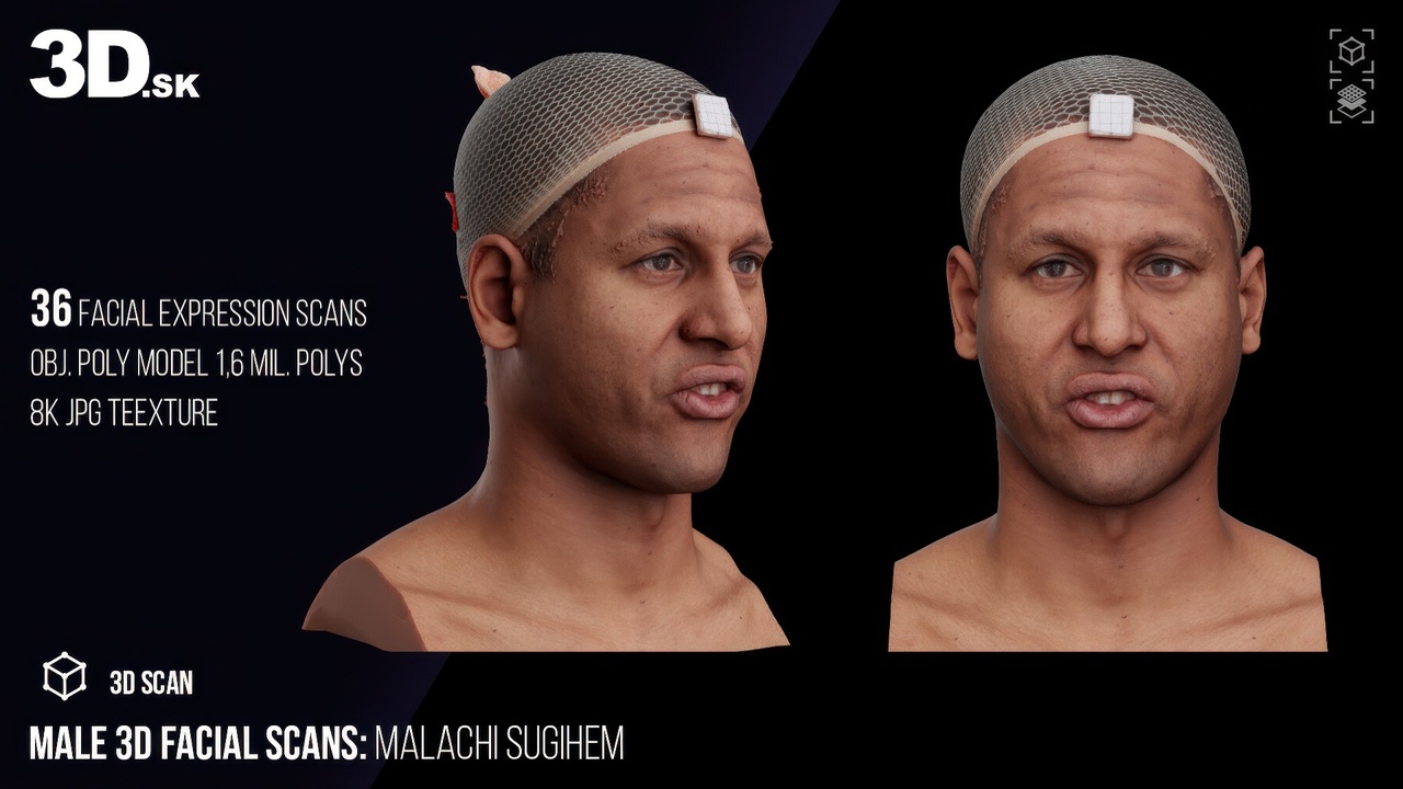 Media 1 for listing Male 3D Facial Scans – Malachi Sugihen | 36 Expressions & Emotions