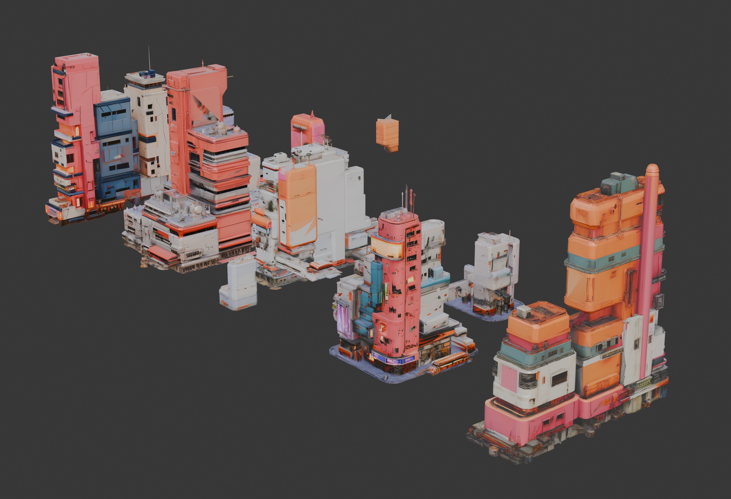 Media 1 for listing Stylized Cyberpunk Architecture Set 2