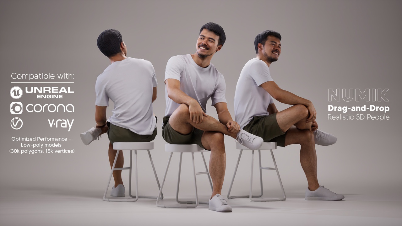 Media 1 for listing Rizzy 1360 3D People Casual Caucasian Asian Man Sitting