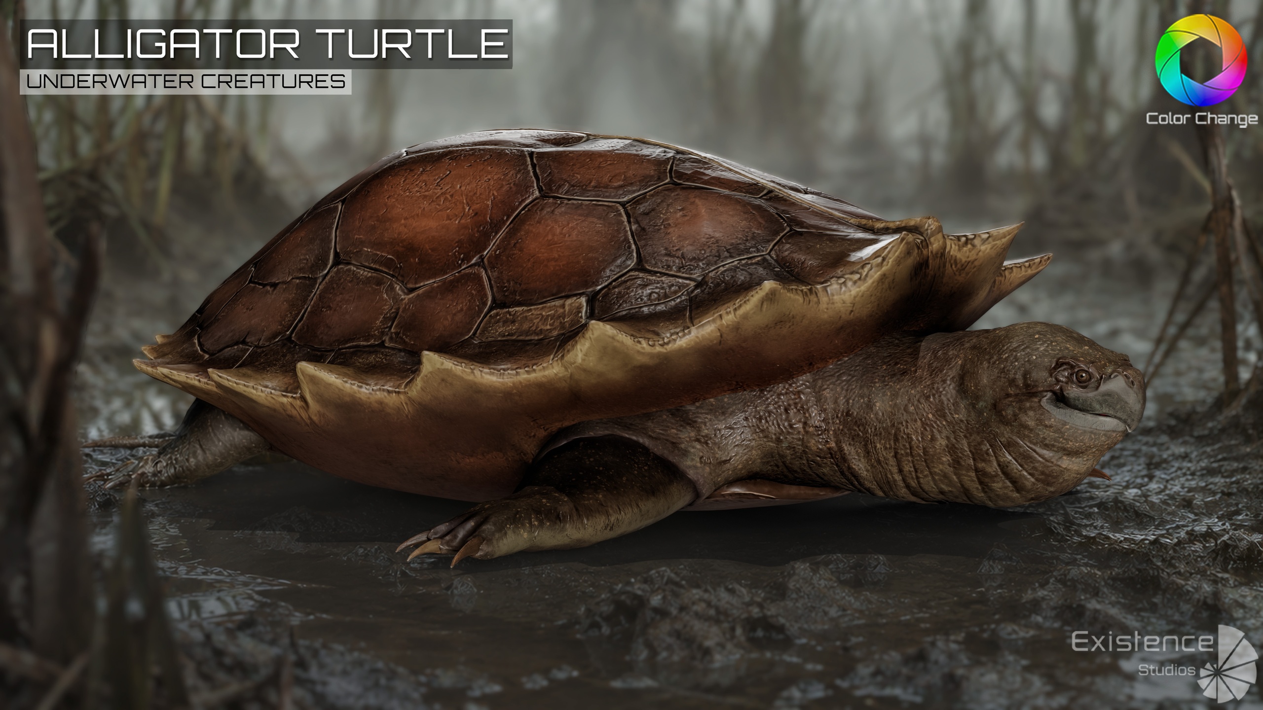 Media 1 for listing Alligator Turtle Predator - Animated Realistic Underwater Reptile