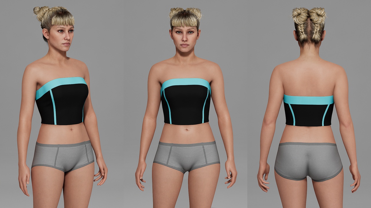 Media 1 for listing Contrast-Trim Bandeau Crop Top for MetaHuman - Parametric