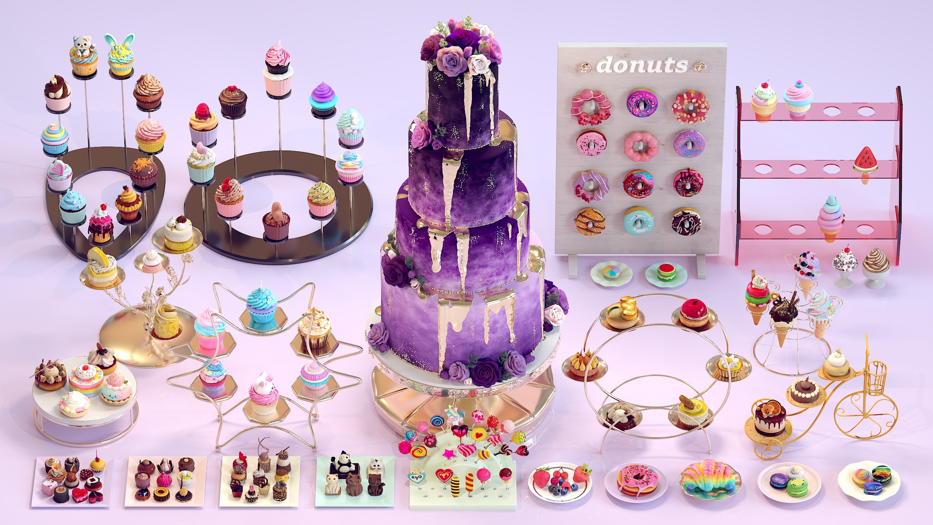Media 1 for listing Sweet Dessert Collection: Donuts, Cupcakes, Cake, Ice Cream, Candy Stylized Food
