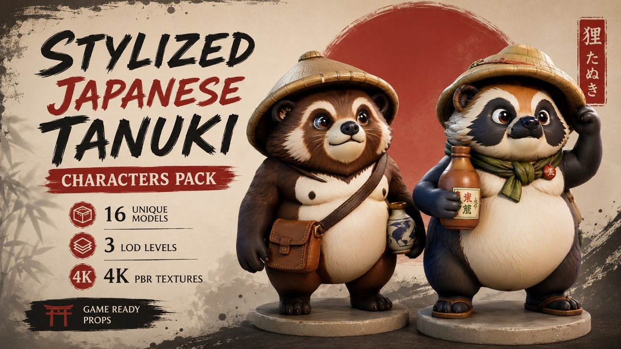 Media 1 for listing Stylized Japanese Tanuki statues Pack 3 -16 stylized Japanese Tanuki statues