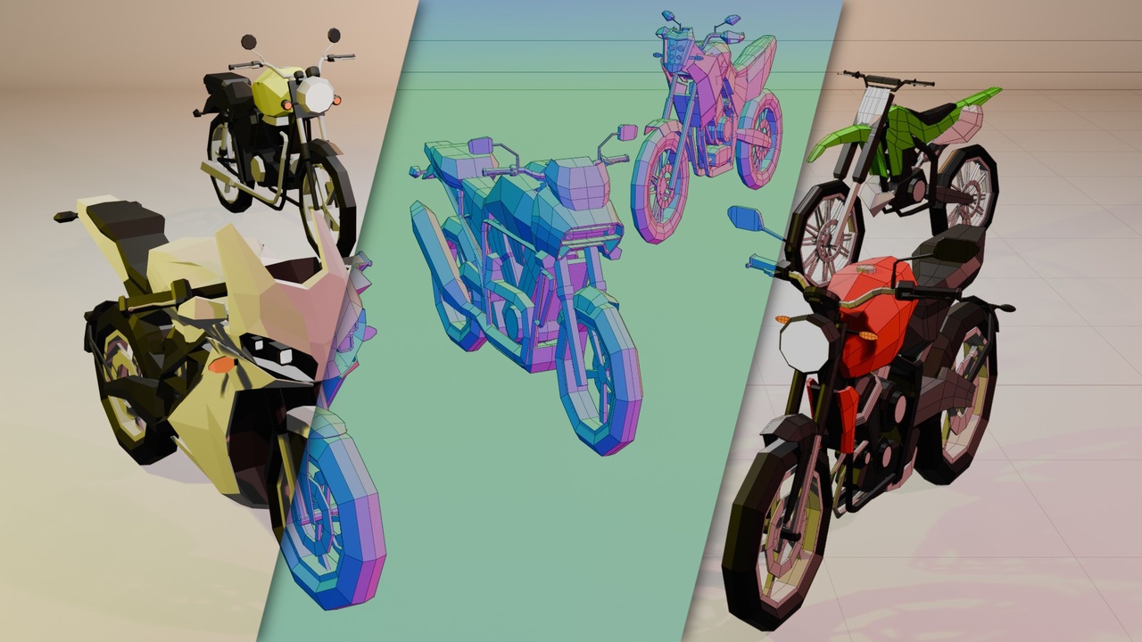 Media 1 for listing Low poly motorcycle pack