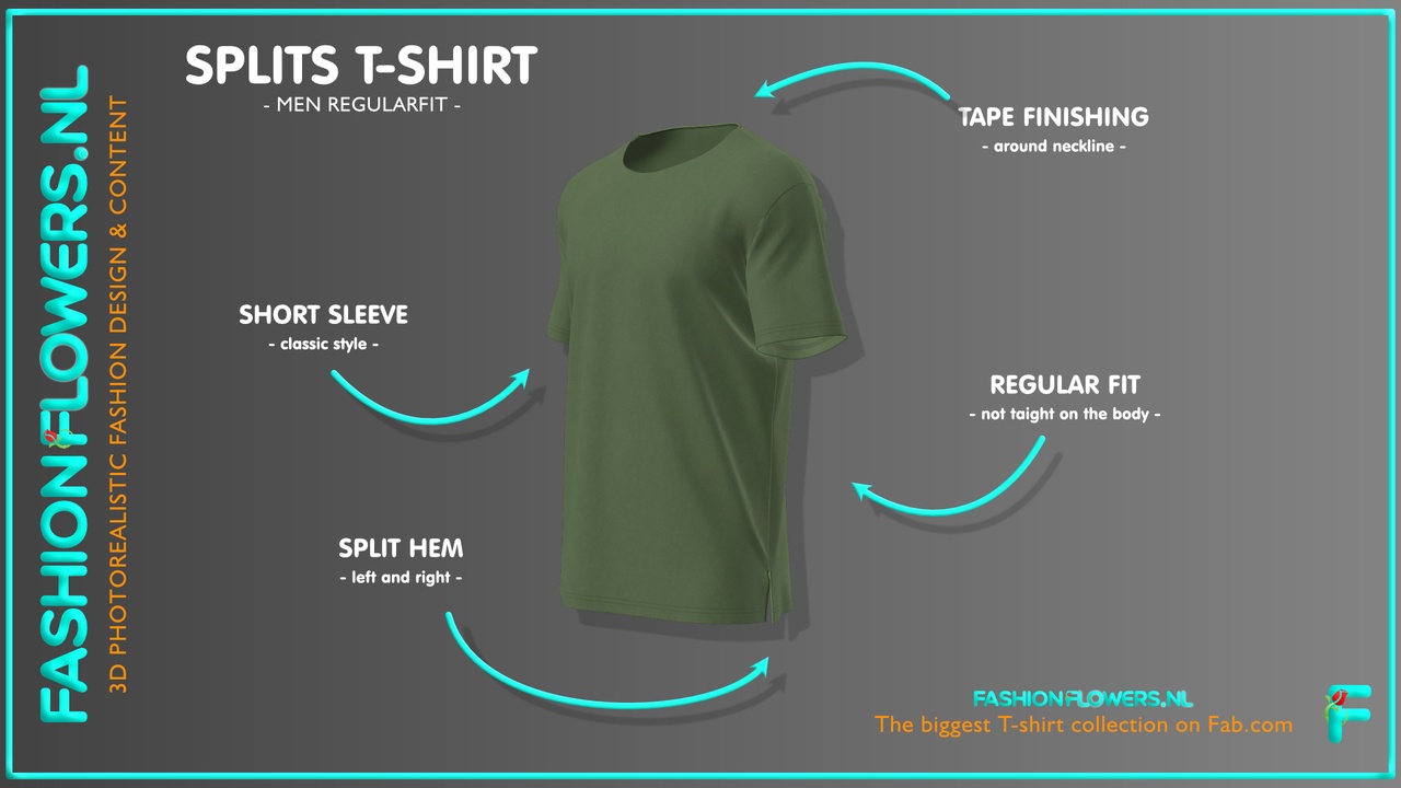 Media 1 for listing Green Colour Short Sleeve T-shirt | Round Neck | Splits Hem | Basic Tshirt