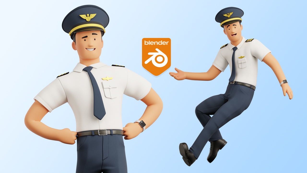 Media 1 for listing Cartoon Pilot Man Character Rigged