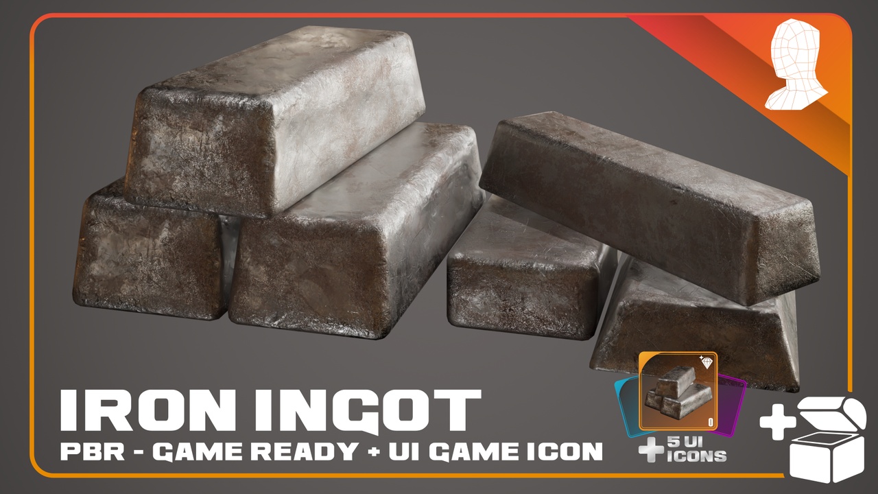 Media 1 for listing Iron Ingot + 5 Loot Icons - PBR Game Ready