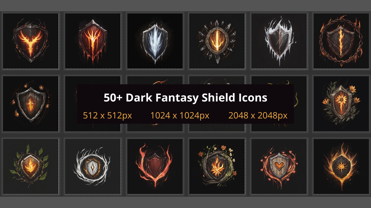 Media 1 for listing 50+ Dark Fantasy Shield Icons 01