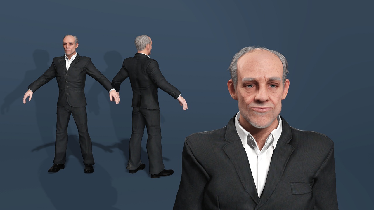 Media 1 for listing Realistic Elderly Male with Full Rig and Facial Expressions老年  男性全身绑定面部表情动画