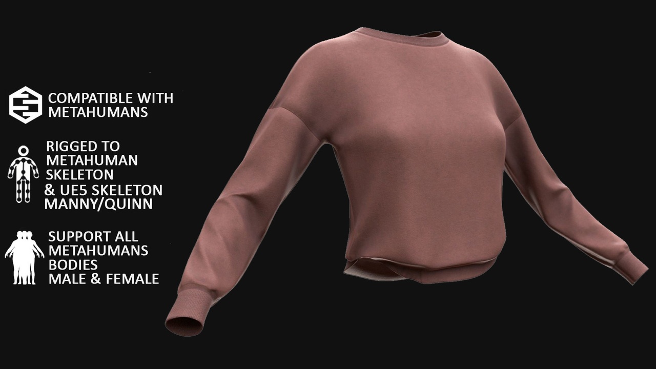 Media 1 for listing Sweater 71 - All MH Bodies & UE5 Skeletons - Rigged