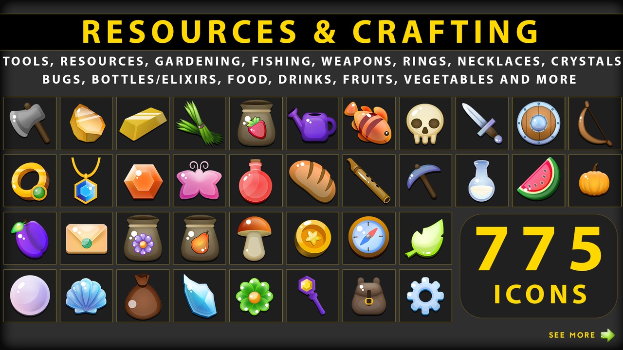 775 Crafting & Resources Stylized Icons 제품 등록을 위한 미디어 1개