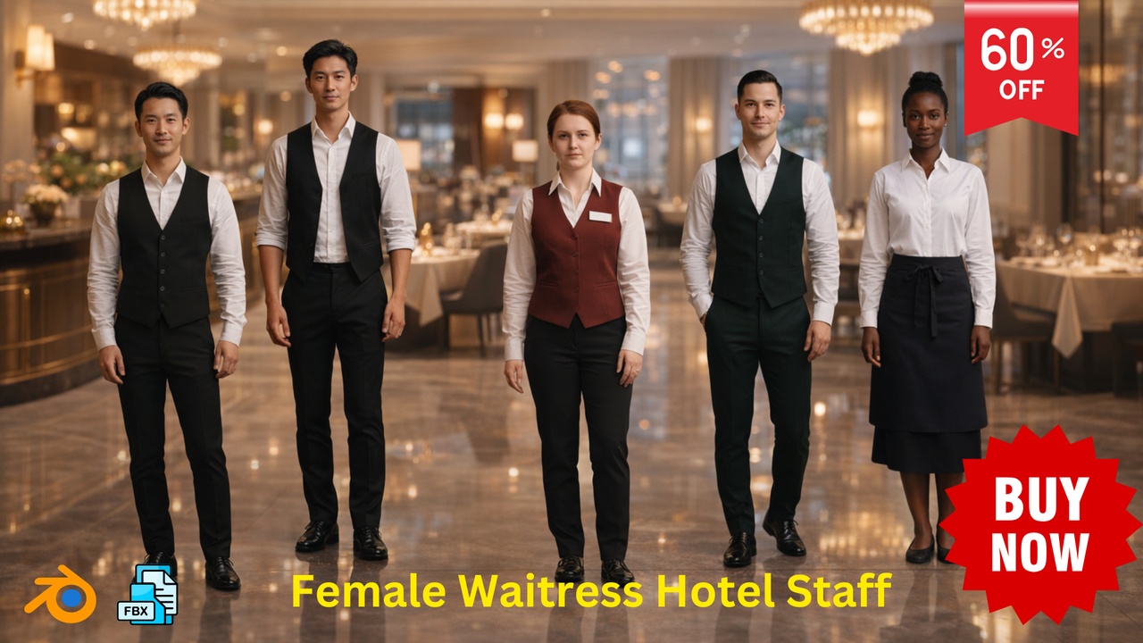 Media 1 for listing Rigged Hotel Staff 5 Animations PBR Model