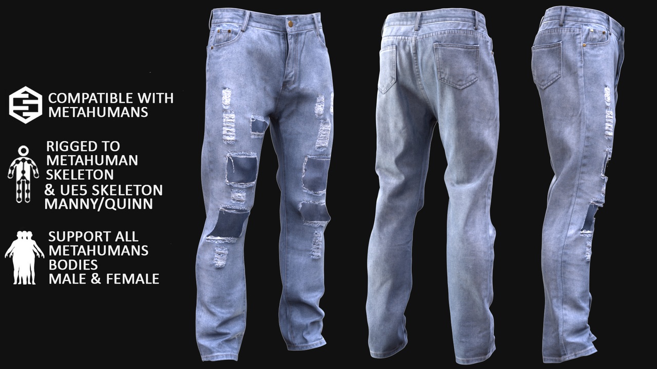Media 1 for listing Jeans Metahuman 3D model 27 - MH & UE5 Skeletons - Rigged