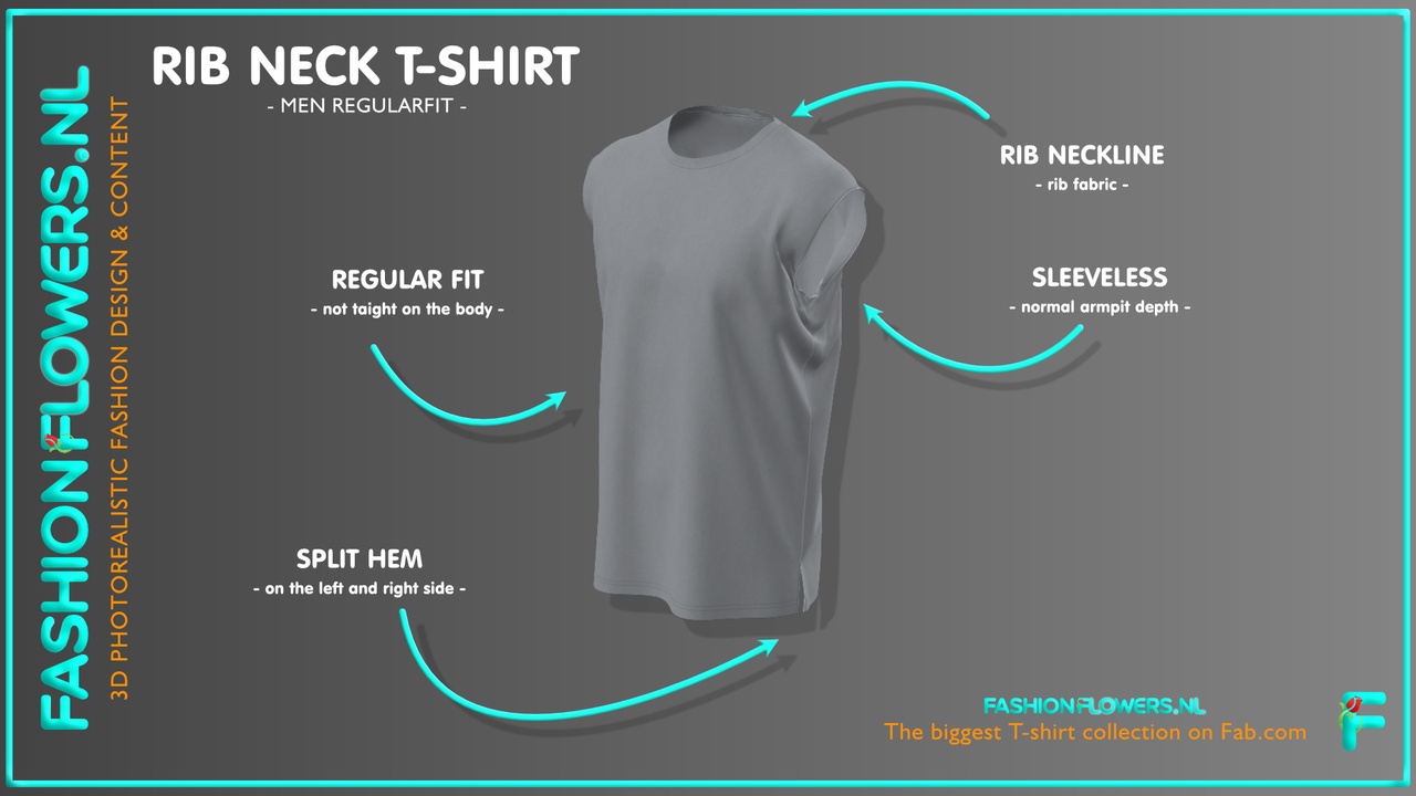Media 1 for listing Gray Colour Sleeveless Side Splits T-shirt | Rib Tape Round-Neck | Straight Hem