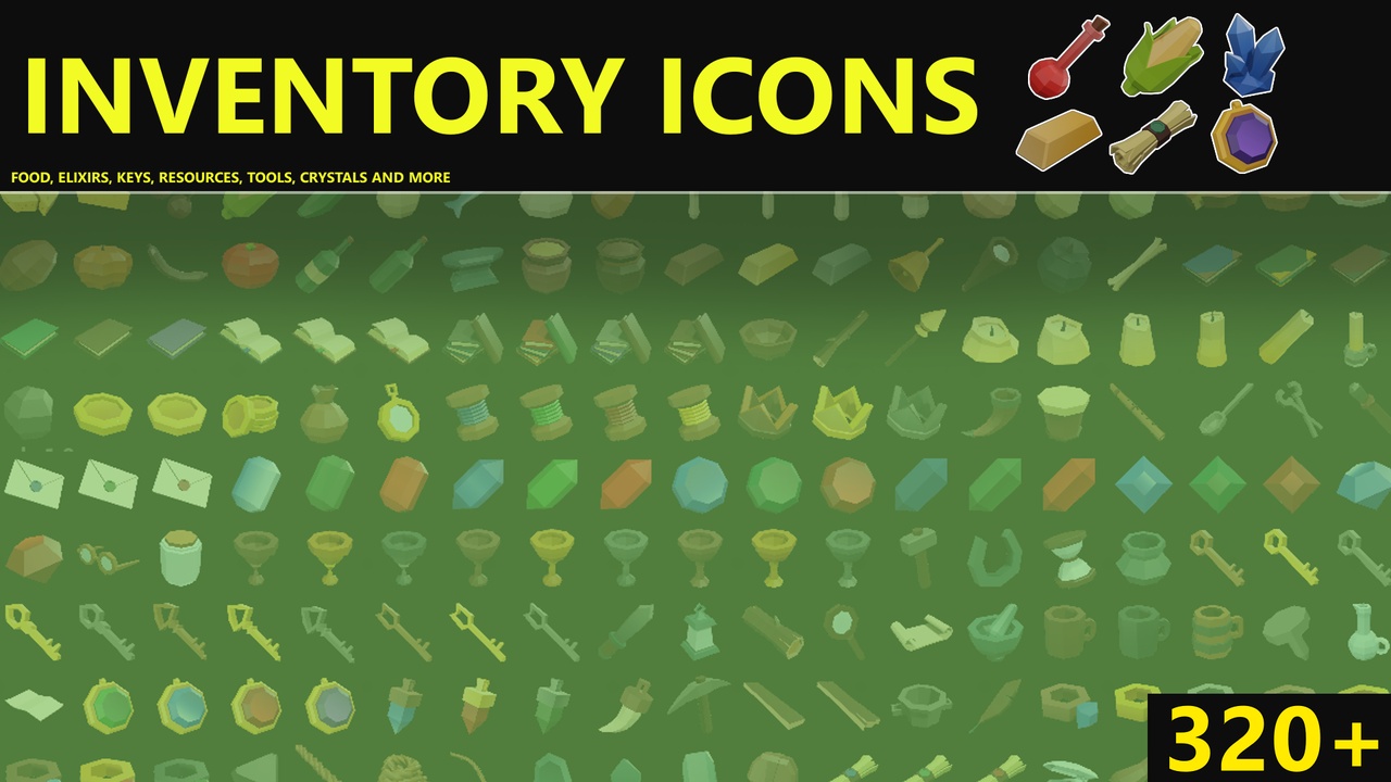320+ Stylized Inventory Icons 제품 등록을 위한 미디어 1개