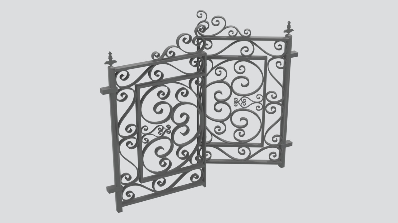Media 1 for listing Ornate Wrought Iron Gate Leaf Panels 3D Model