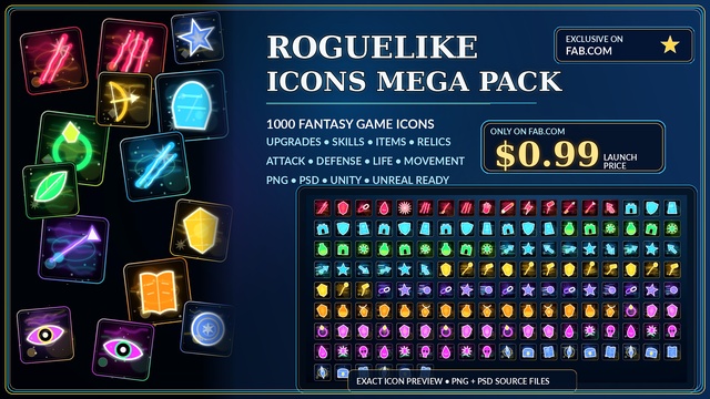Roguelike Icons Mega Pack | 1000 Fantasy Game Icons | PNG + PSD — Cobalt Game Assets