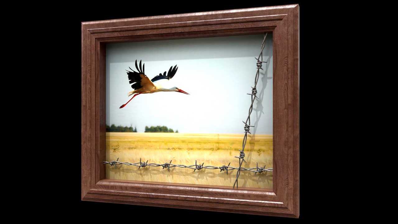 Media 1 for listing A painting with a flying stork
