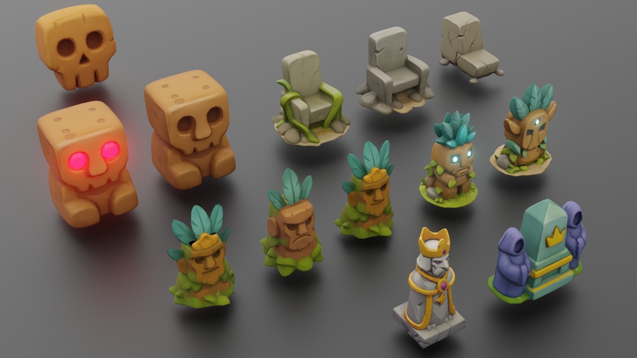 Media 1 for listing Stylized Statues - Tilebased Mobile Game Assets Vol4 - GameReady - LowPoly