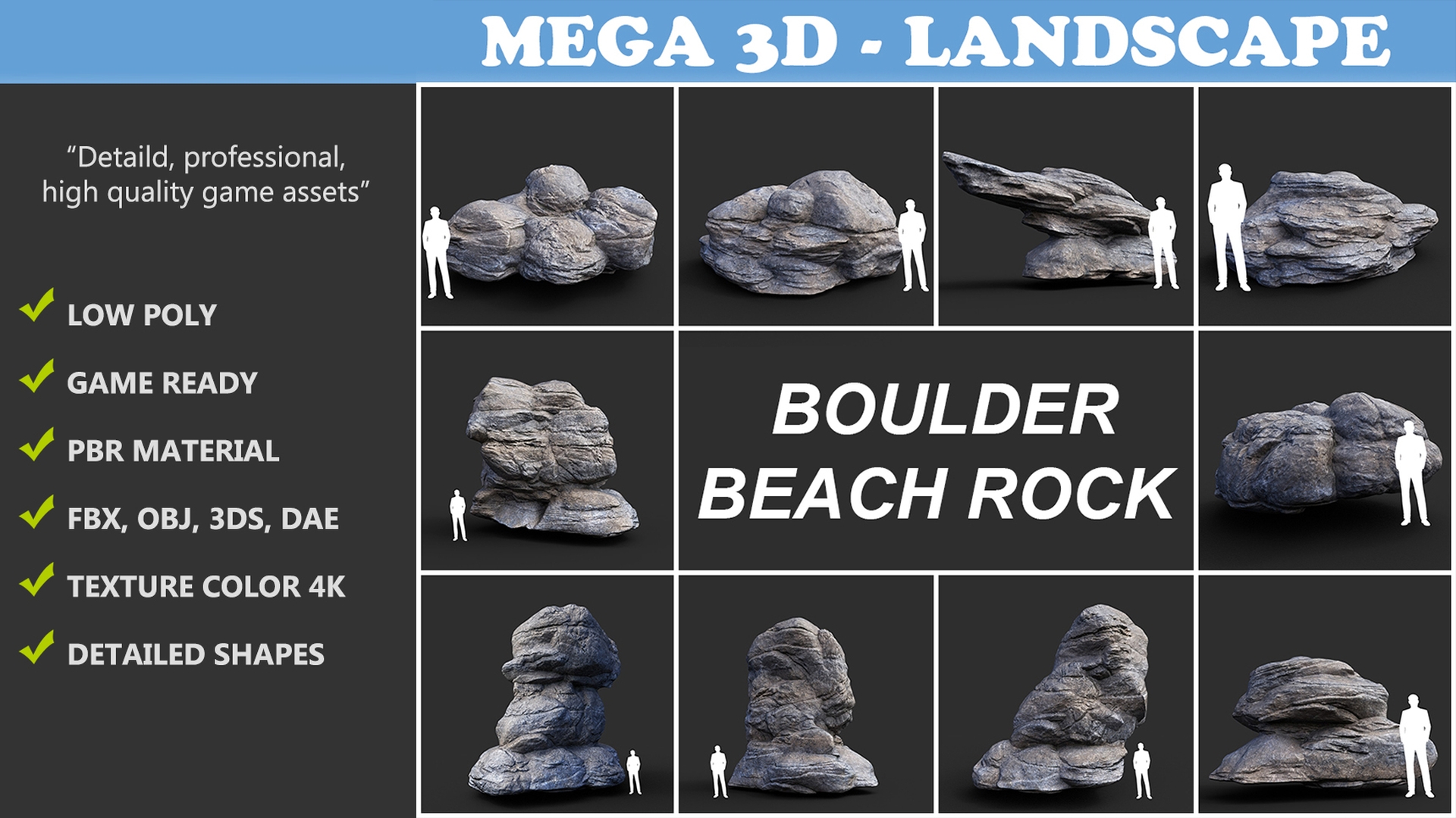 Low poly Gray Boulder Beach Rock Collection 210106 | Fab