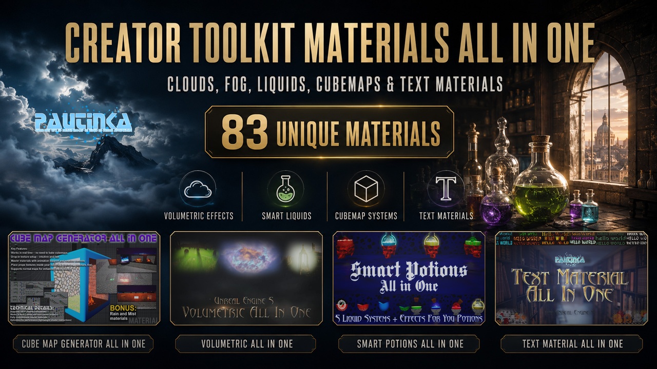 Media 1 for listing Creator Toolkit Materials All In One - Clouds, Fog, Liquids, Cubemaps & Text VFX