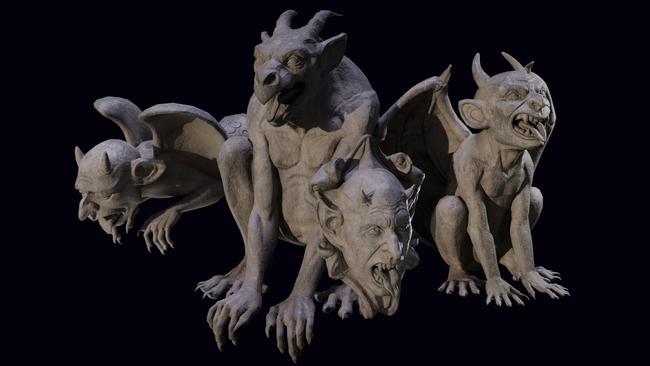 Media 1 for listing Gargoyle Statues Pack Vol.1 – Gothic Architectural Props (4 Models)