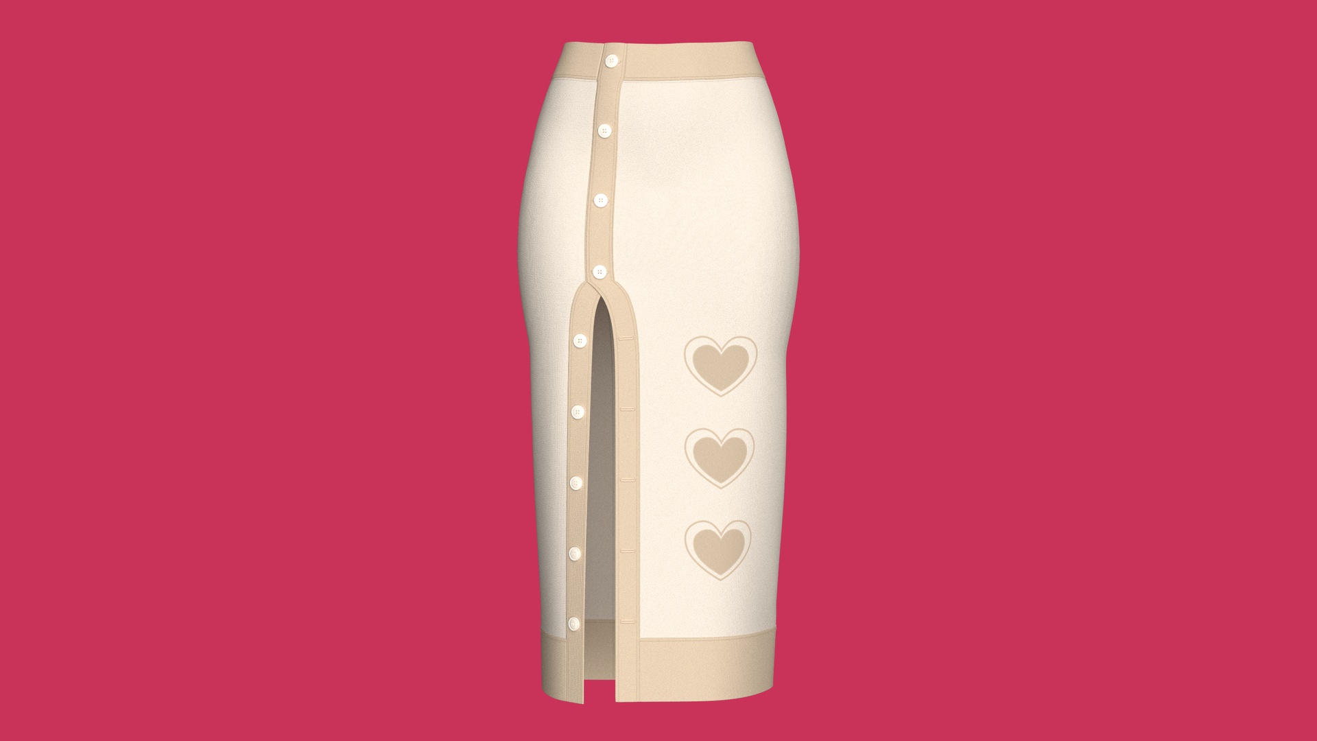 Media 1 for listing Girls Heart Printed Button - Up Pencil Midi Skirt | High Poly