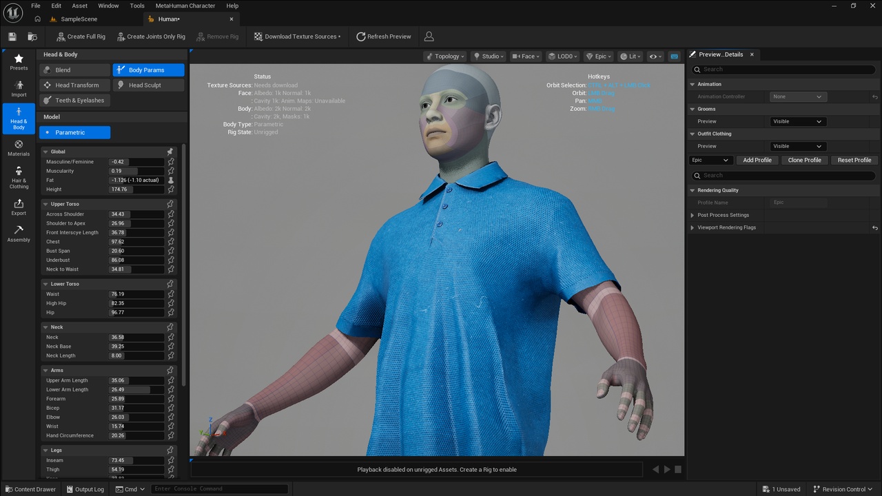 Media 1 for listing Casual Blue T-shirt for Metahuman - MHPKG