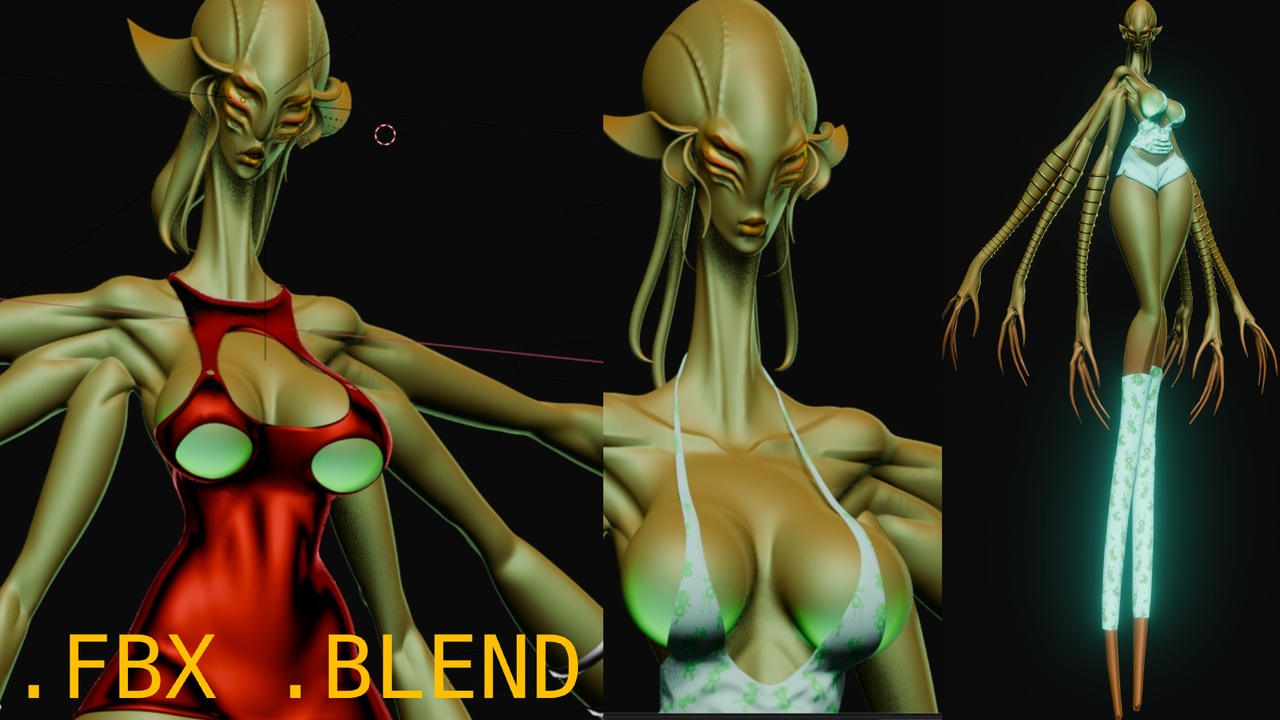 出品Female Alien 6 arms .FBX, .Blend riggedのメディア1