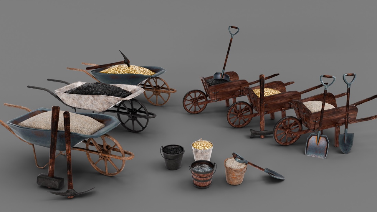 Media 1 for listing Stylized Wheelbarrows Gathering Tools Pack
