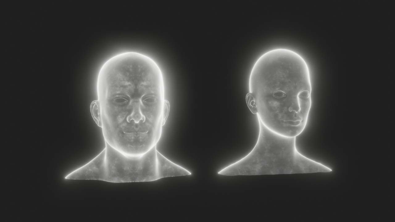 Media 1 for listing Ghostly Male and Female Head Bust 3D Model - Rigged, Animated, with Blend Shapes