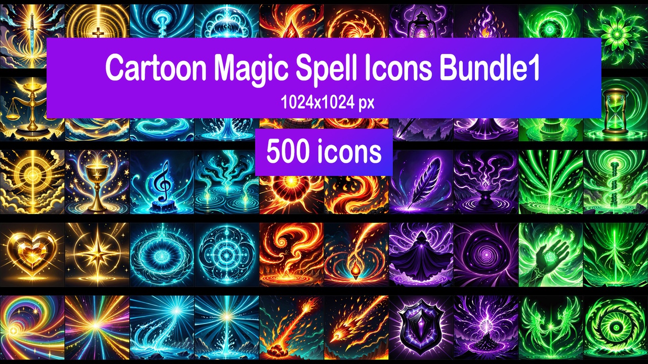 Media 1 for listing Cartoon Magic Spell Icons Bundle1
