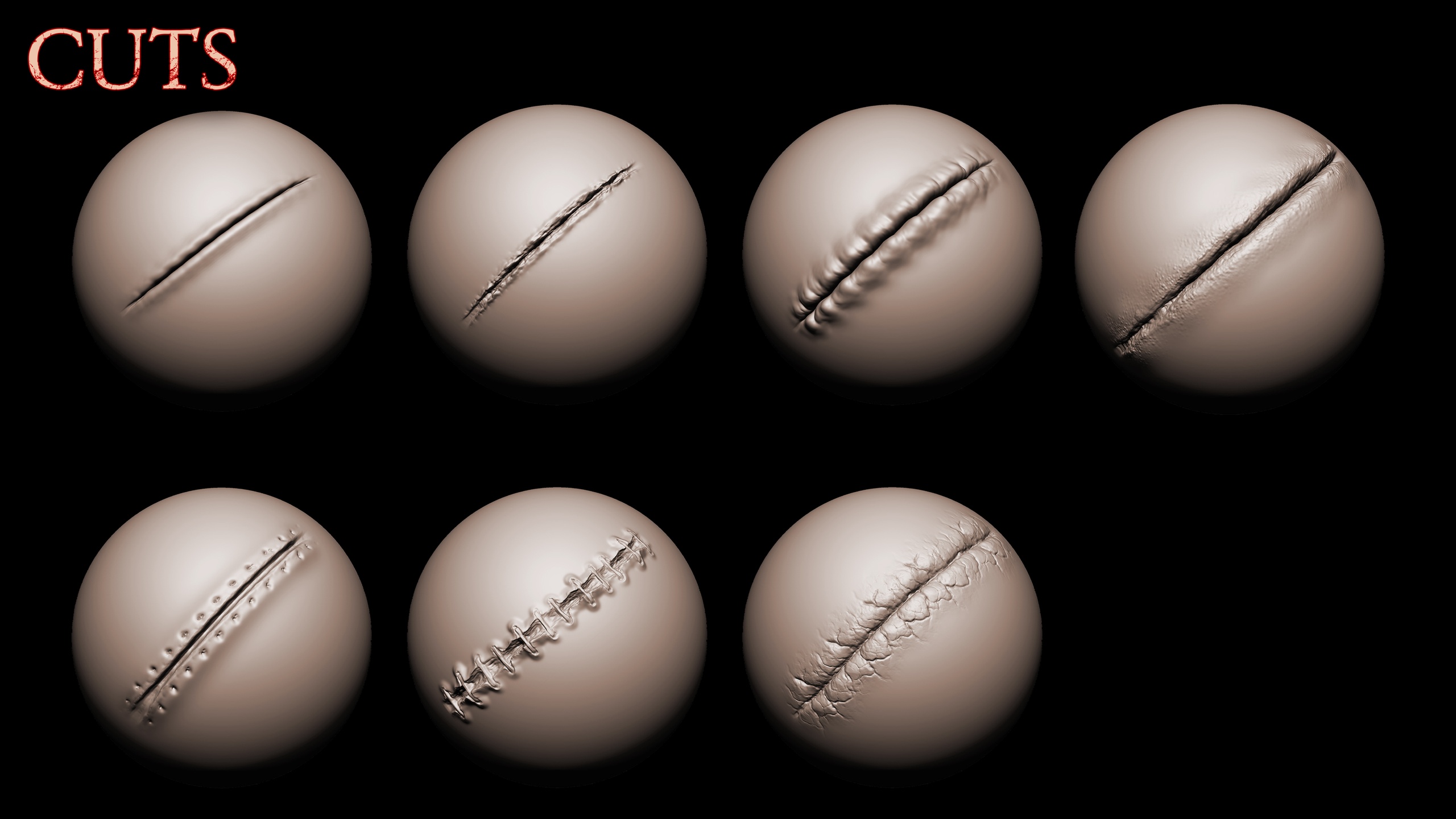 Media 1 for listing Zbrush + Blender - 30 Skin Damages Brushes