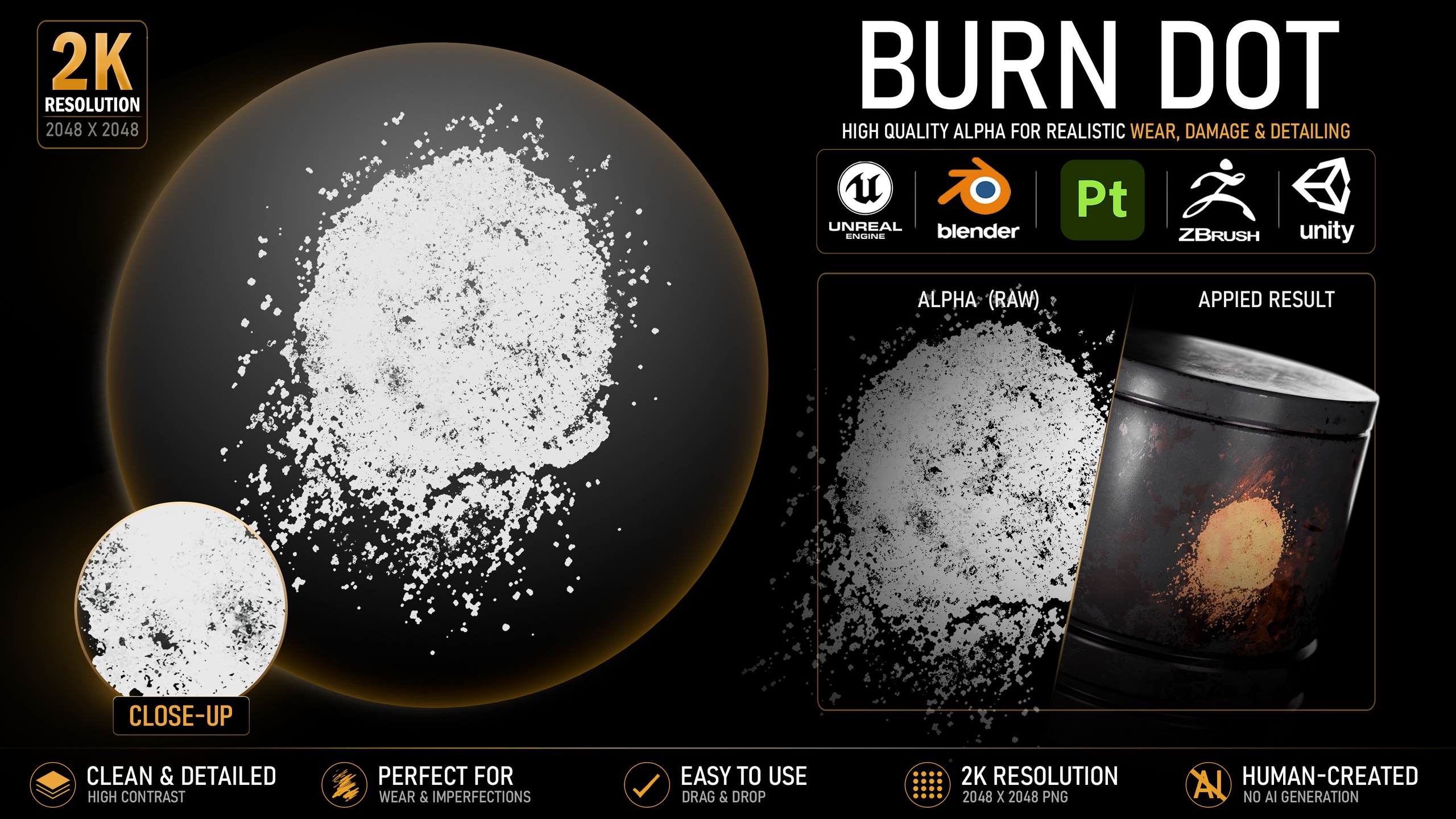 Media 1 for listing Burn Dot Alpha | High-Resolution Grunge Texture