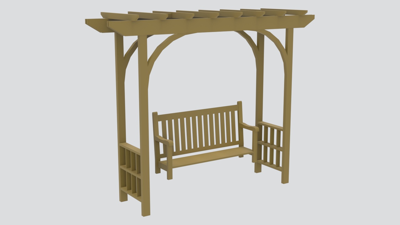 Media 1 for listing Wooden Garden Pergola Arbor with Slatted Bench and Arched Braces 3D Model