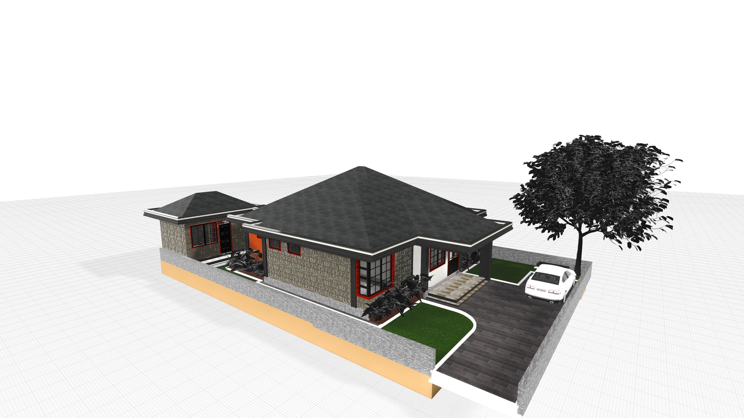 Media 1 for listing Modern 3-Bedroom Bungalow with Detached SQ – Architectural 3D Model