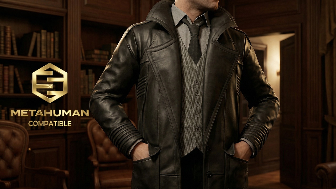 Vintage-Inspired Leather Trench Coat with Tailored Fit and Ribbed 