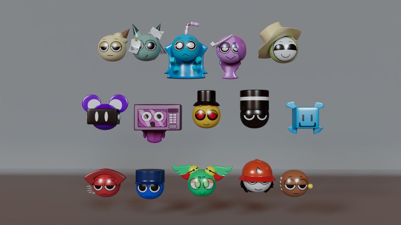Media 1 for listing Sprunki oc (real) 15 Character's Head Main Characters with Bonus Characters