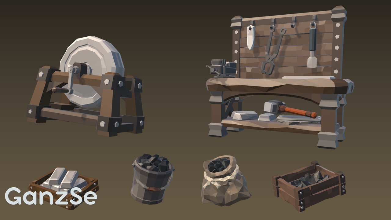 Media 1 for listing GanzSe Blacksmith - Fantasy Low Poly Props