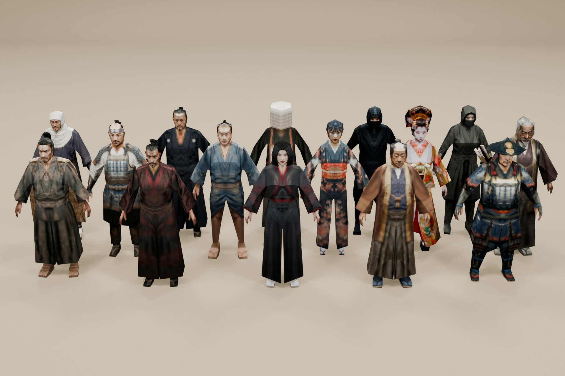Media 1 for listing Low Poly Samurai Complete Pack - 15 Feudal Japan Characters