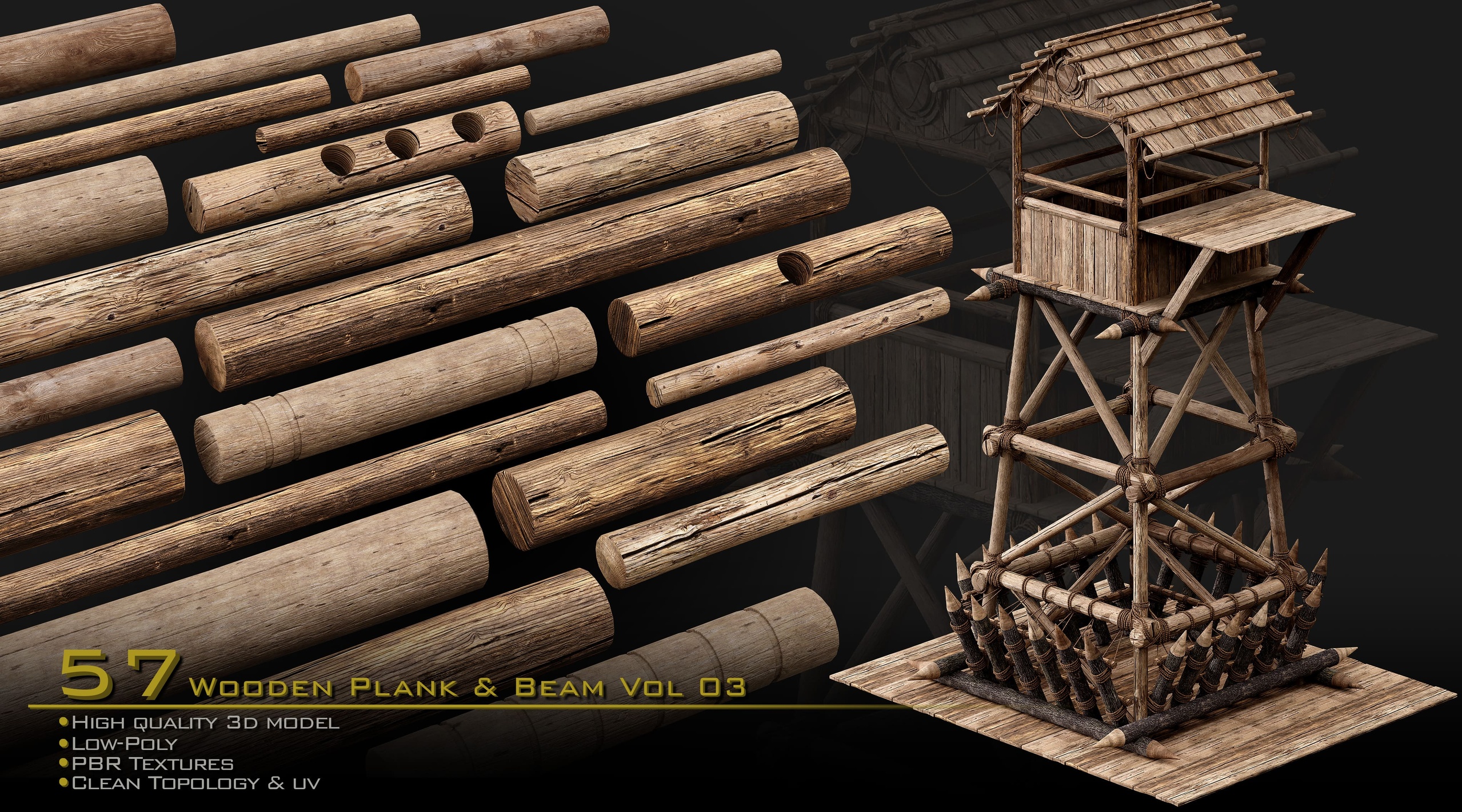 Media 1 for listing Wooden Plank & Beam Vol.03 – Medieval 3D Asset Pack/Low Poly/Game Ready