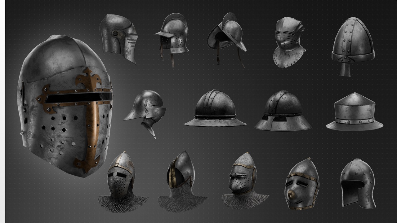 Media 1 for listing 16 Medieval Knight Helmets Pack