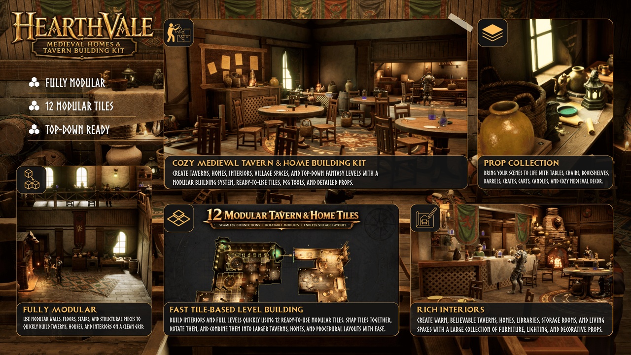 Media 1 for listing Hearthvale: Medieval Houses & Tavern Building Kit (Tavern, Medieval Houses, Inn)