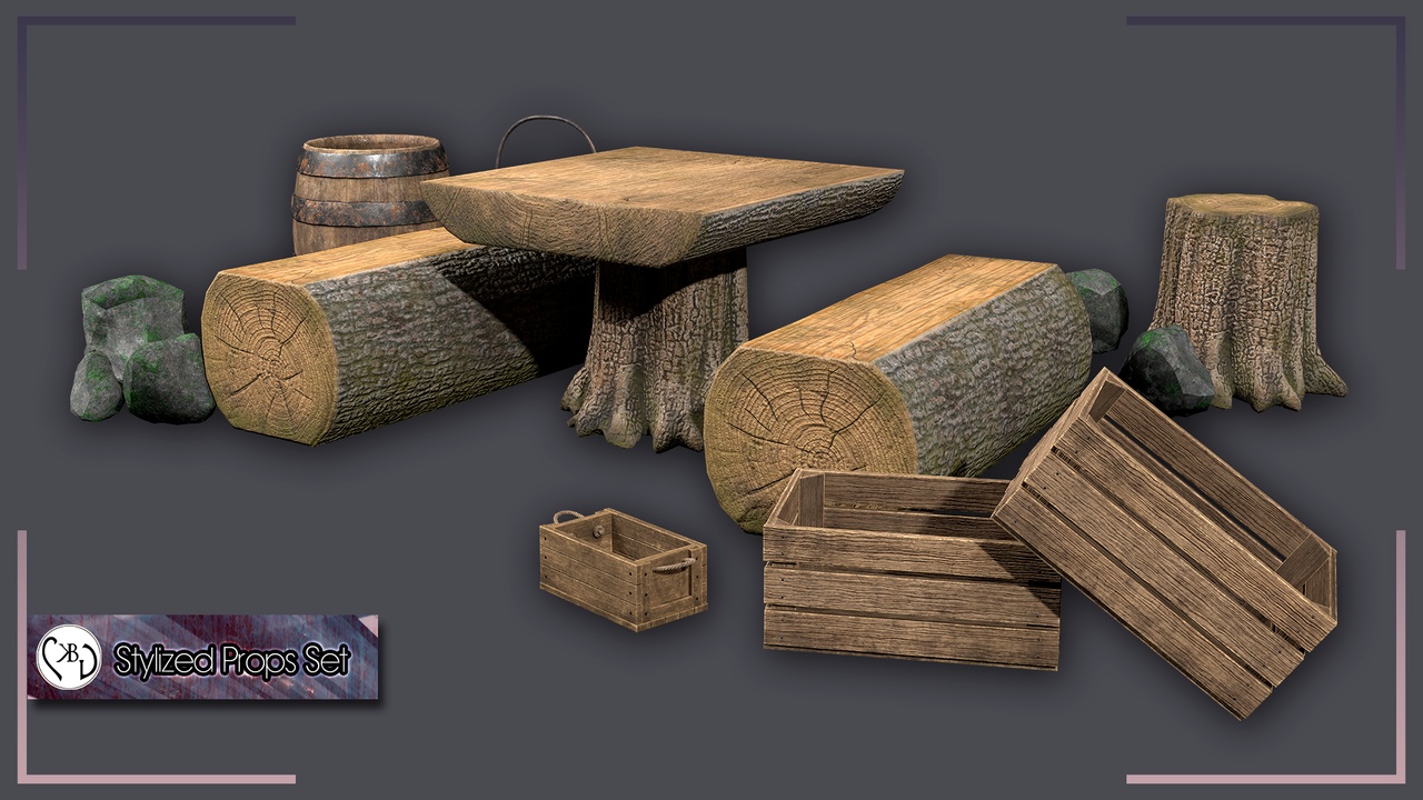 Media 1 for listing Stylized Medieval Props Pack – Wooden Environment Assets (Game Ready, LODs)